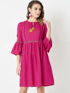 Miss Chase Women Solid Magenta Fit and Flare Dress