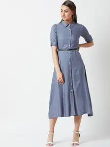 Miss Chase Women Solid Grey Shirt Dress