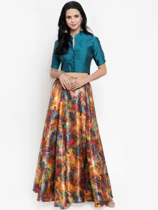 Get Glamr Multicoloured Ready to Wear Lehenga with Teal Blue Blouse