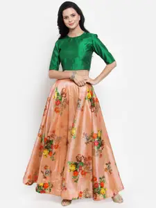Get Glamr Green & Peach Coloured Ready to Wear Lehenga with Blouse