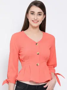 Oxolloxo Women Coral Solid Cinched Waist Top