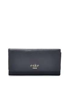 Eske Women Navy Blue Solid Three Fold Wallet