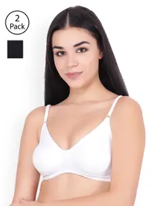 Floret Set Of 2 Solid Non-Wired Non Padded T-shirt Bra Lizza_Black-White-Black_30B