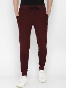 People Men Maroon Solid Straight-Fit Joggers