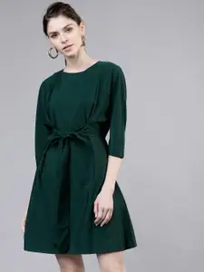 Tokyo Talkies Women Green Solid Fit and Flare Dress
