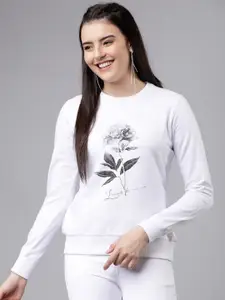 Tokyo Talkies Women White & Black Printed Sweatshirt