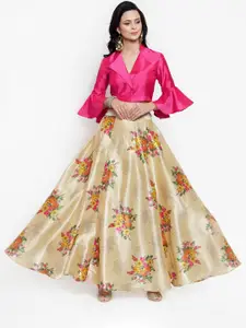 Get Glamr Pink & Beige Ready to Wear Lehenga with Blouse