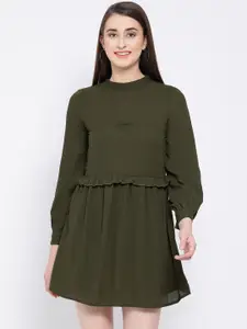 Oxolloxo Women Solid Olive Green A-Line Dress