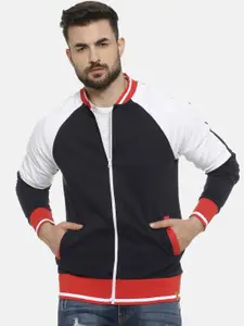 Campus Sutra Men Navy Blue Colourblocked Windcheater Varsity Jacket