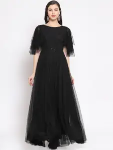 Just Wow Women Floral Embellished Black Maxi Dress