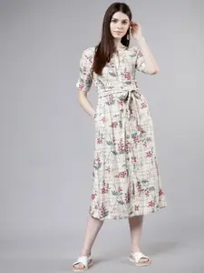 Tokyo Talkies Women Cream-Coloured Floral Printed Shirt Dress