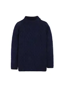 RVK Girls Navy Blue Solid Sweater