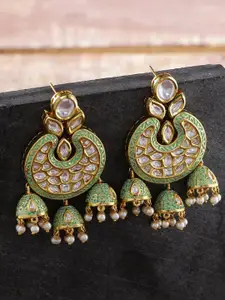 Tistabene Green & Gold-Plated Contemporary Drop Earrings