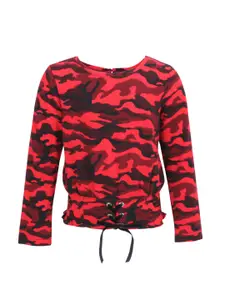CUTECUMBER Girls Red Camouflage Printed Smocked Cinched Waist Top