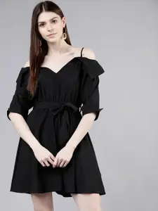 Tokyo Talkies Women Solid Black Fit and Flare Dress
