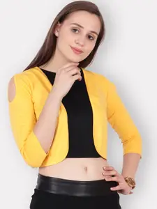 SCORPIUS Women Yellow Solid Open Front Shrug