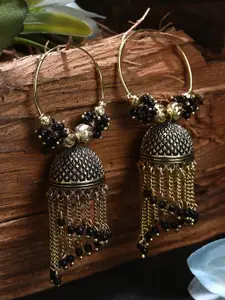 ANIKAS CREATION Black & Gold-Plated Enamelled Dome Shaped Jhumkas