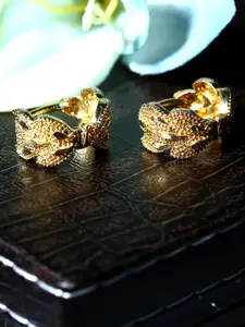ANIKAS CREATION Gold-Plated Antique Leaf Shaped Hoop Earrings