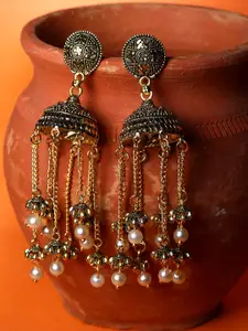ANIKAS CREATION Gunmetal-Toned & Gold-Plated Enamelled Dome Shaped Jhumkas