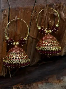 ANIKAS CREATION Maroon & Gold-Plated Enamelled Dome Shaped Jhumkas