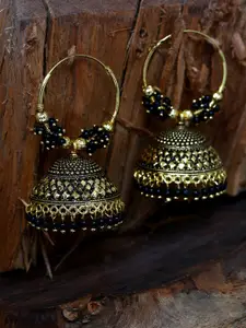 ANIKAS CREATION Black & Gold-Plated Enamelled Dome Shaped Jhumkas