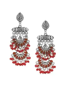 Silvermerc Designs Silver-Plated & Red Handcrafted Circular Drop Earrings