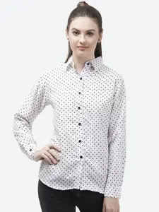 Indietoga Women's White & Black Printed Slim Fit Formal Shirt