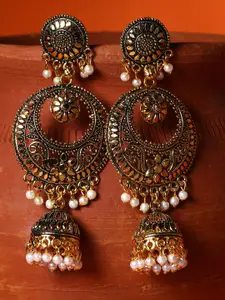 ANIKAS CREATIOn Gold Plated & Gunmetal-Toned Circular Drop Earrings