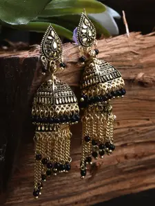 ANIKAS CREATION Black & Gold-Plated Enamelled Dome Shaped Jhumkas