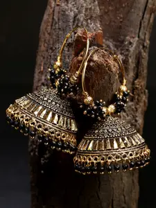 ANIKAS CREATION Black & Gold-Plated Enamelled Dome Shaped Jhumkas