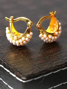 ANIKAS CREATION Gold-Plated Antique Geometric Hoop Earrings