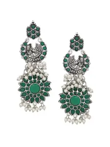 Silvermerc Designs Silver Plated & Green Handcrafted Circular Drop Earrings