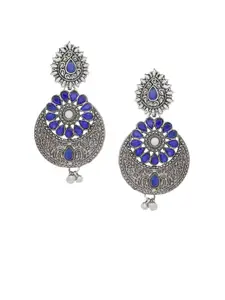 Silvermerc Designs Silver Plated & Blue Handcrafted Circular Drop Earrings