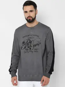 People Men Charcoal Grey Printed Sweatshirt