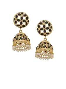 Silvermerc Designs Gold Plated & Black Handcrafted Dome Shaped Jhumkas