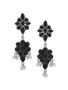 Silvermerc Designs Silver-Plated & Black Handcrafted Classic Drop Earrings
