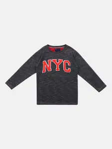 Lil Tomatoes Boys Grey Melange & Red Self Design Sweatshirt