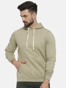 Campus Sutra Men Beige Solid Hooded Sweatshirt