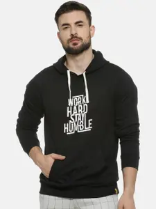 Campus Sutra Men Black Printed Hooded Sweatshirt