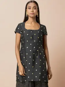 Indya Women Black & Beige Embellished Kurti