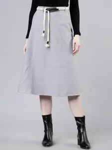 Tokyo Talkies Women Grey Solid A-Line Midi Skirt