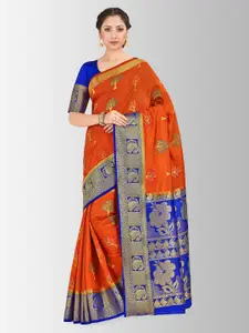 MIMOSA Rust & Blue Art Silk Woven Design Paithani Saree