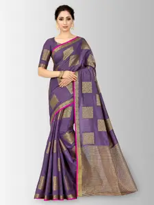 MIMOSA Purple Art Silk Checked Kanjeevaram Saree