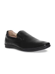 Arrow Men Black Solid Leather Semi-Formal Slip-On Shoes