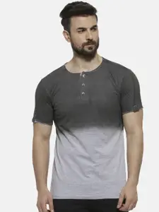 Campus Sutra Men Charcoal Grey Colourblocked Henley Neck T-shirt