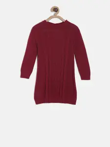 MINI KLUB Girls Red Self Design Pullover Sweater
