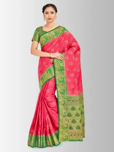 MIMOSA Pink & Green Art Silk Woven Design Paithani Saree