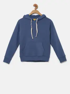 Instafab Boys Blue Solid Hooded Sweatshirt