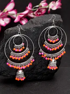 Moedbuille Silver-Plated & Pink Handcrafted Oxidised Circular Jhumkas