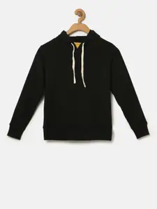 Instafab Boys Black Solid Hooded Sweatshirt